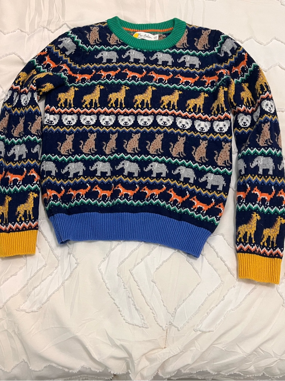 Mini Boden Kids Animal Fair Isle Knit Sweater 9-10Y Navy Fox Bear Giraffe - Picture 4 of 7